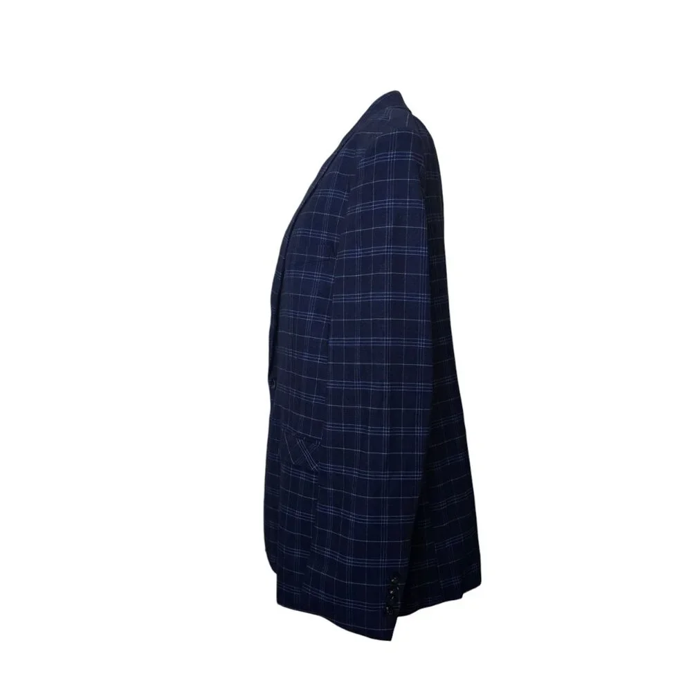 Men's Blue on Blue Plaid Custom Tailored 1 Button Sports Coat Jacket Blazer